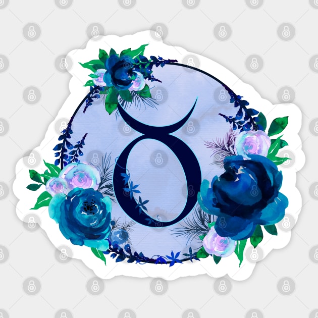 Taurus Zodiac Horoscope Blue Floral Monogram Sticker by bumblefuzzies